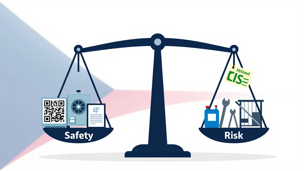 Váha s bezpečností na jedné straně a rizikem na druhé — symbolické porovnání salonů.