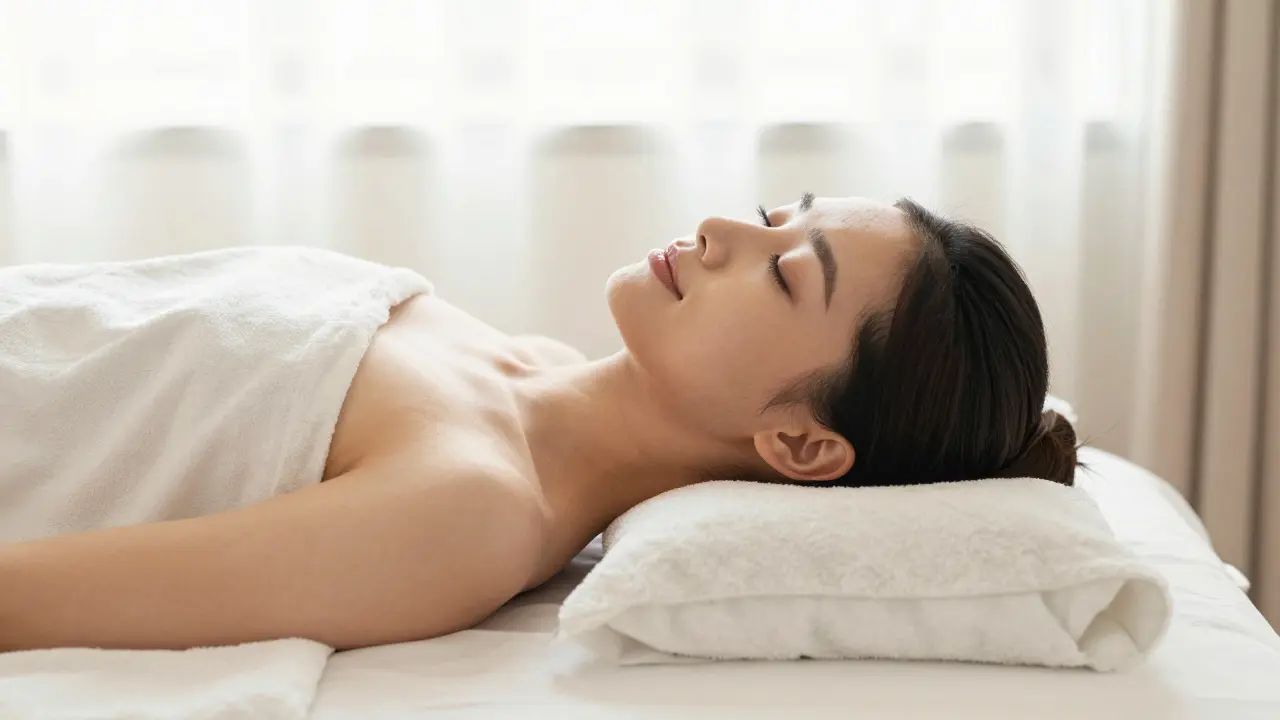 Klidná osoba v stavu hlubokého vnitřního klidu a harmonie po tantrické masáži.