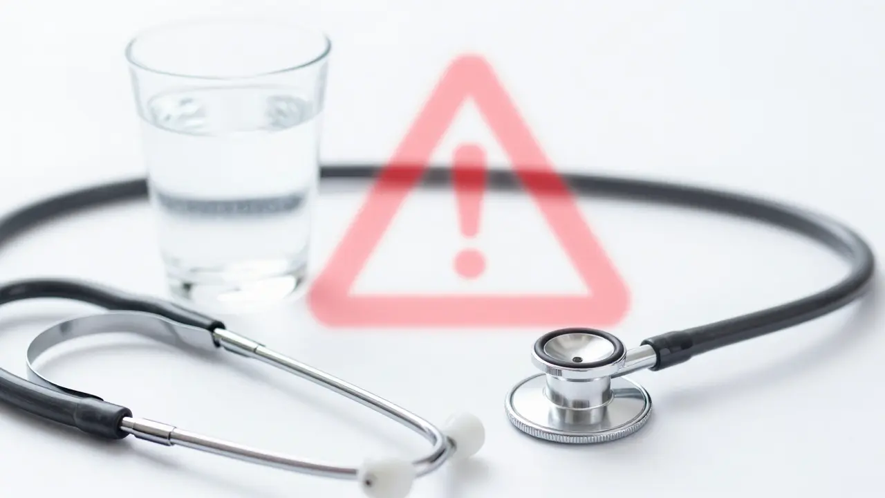 Konceptuální snímek stetoskopu a varovného symbolu znázorňující potřebu lékařské péče.