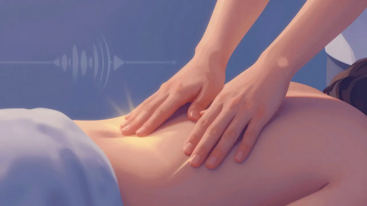 Abstraktní ilustrace tlaku a zpětné vazby při masáži