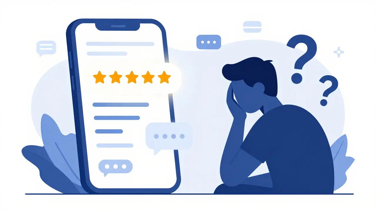 Ilustrace rozkolu mezi online recenzemi na telefonu a lidským rozhodováním.